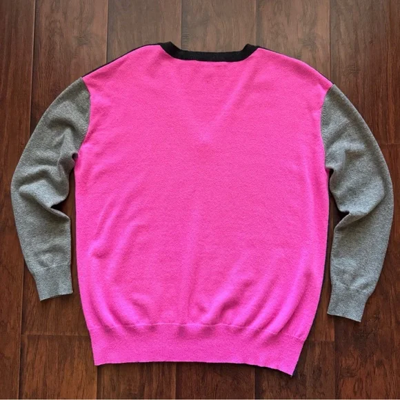 Autumn Cashmere 100% Cashmere Colorblock Sweater L Pink Grey Fuzzy Soft Luxury - Picture 11 of 16